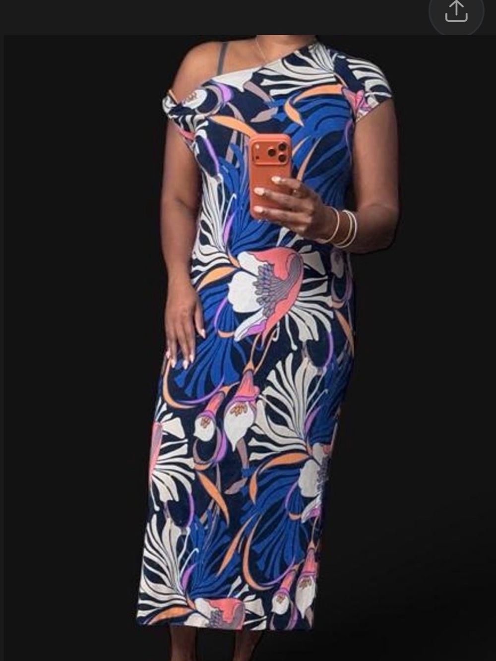 Chico's Navy, Blue and Pink One-Shoulder Floral Maxi Dress